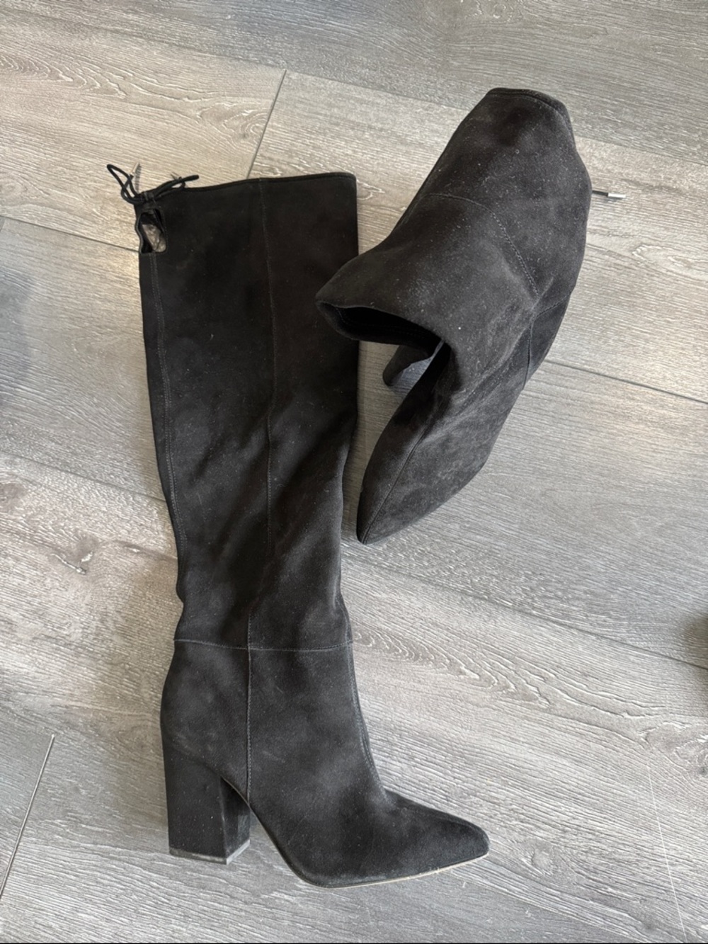 Vince Camuto Black Suede Over-the-Knee Block Heel Boots